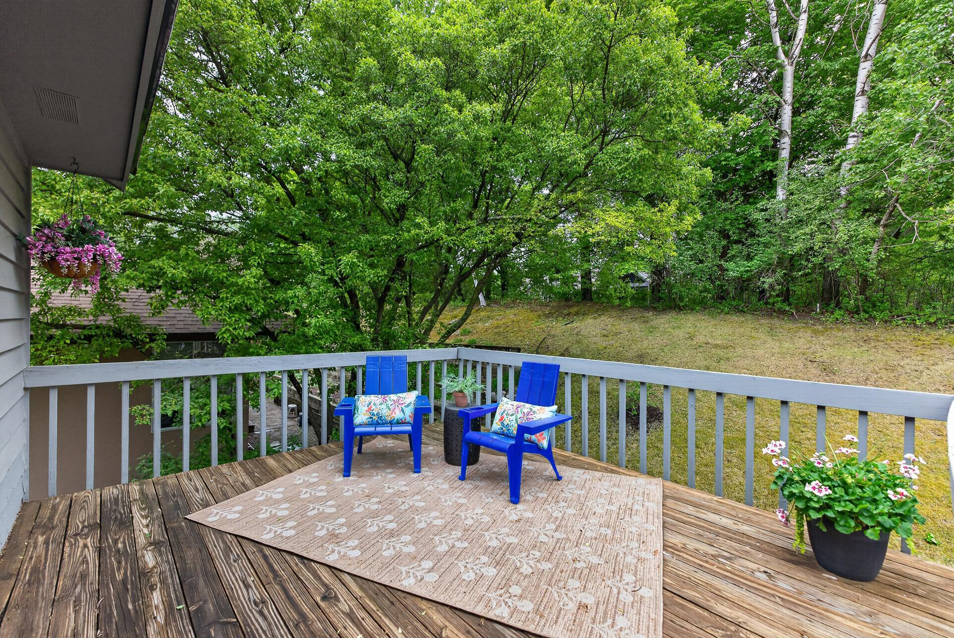 Private deck off the primary bedroom is a wonderful space to relax or enjoy your morning coffee