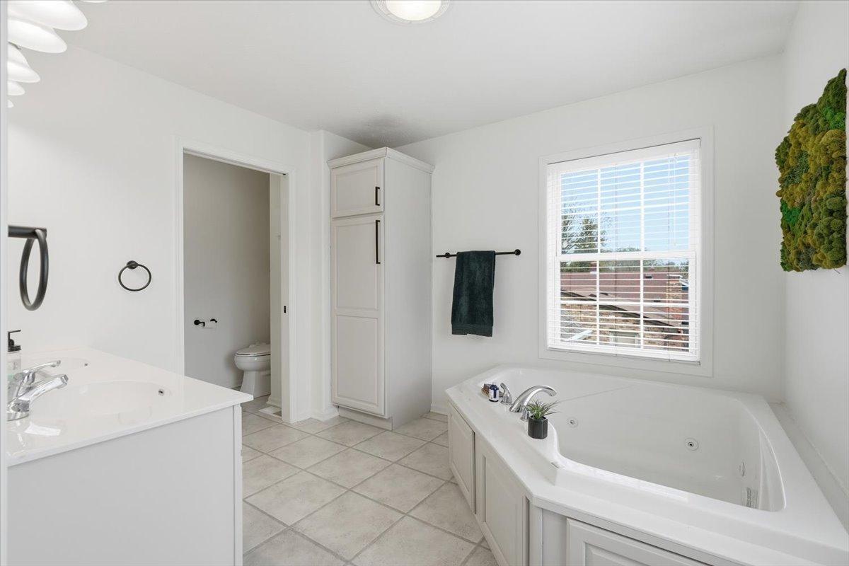 The jetted tub offers the best get away after a long day at work.