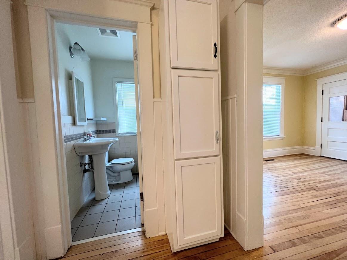 Lower unit bathroom and living space