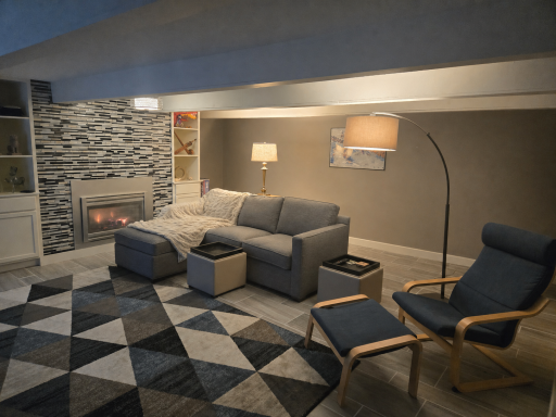 Finished basement with fireplace