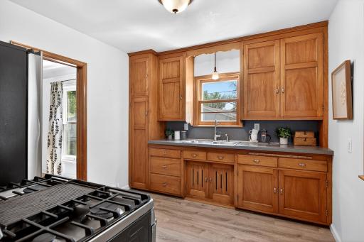 Spacious kitchen with perfectly preserved original cabinetry.