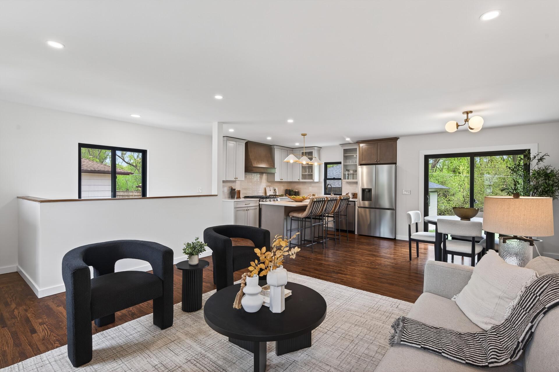 Open layout and refinished hardwood throughout