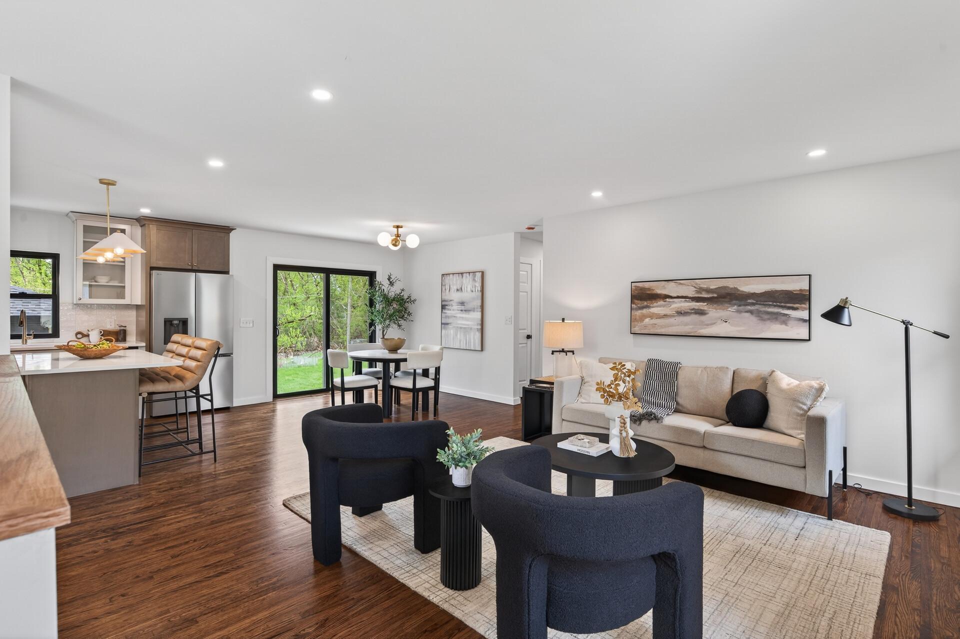 Open layout and refinished hardwood throughout