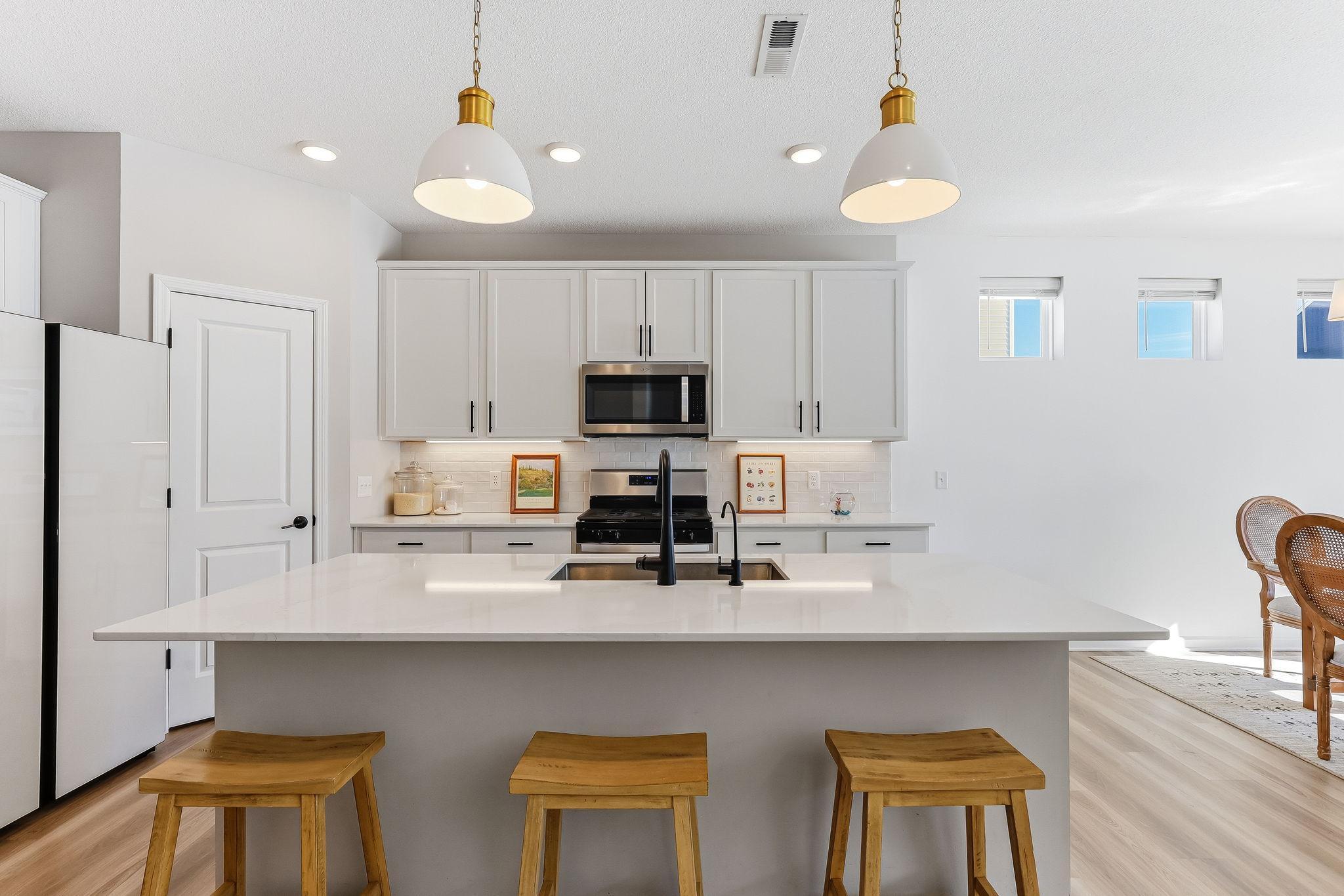 Generous Center Island with Snack Bar!