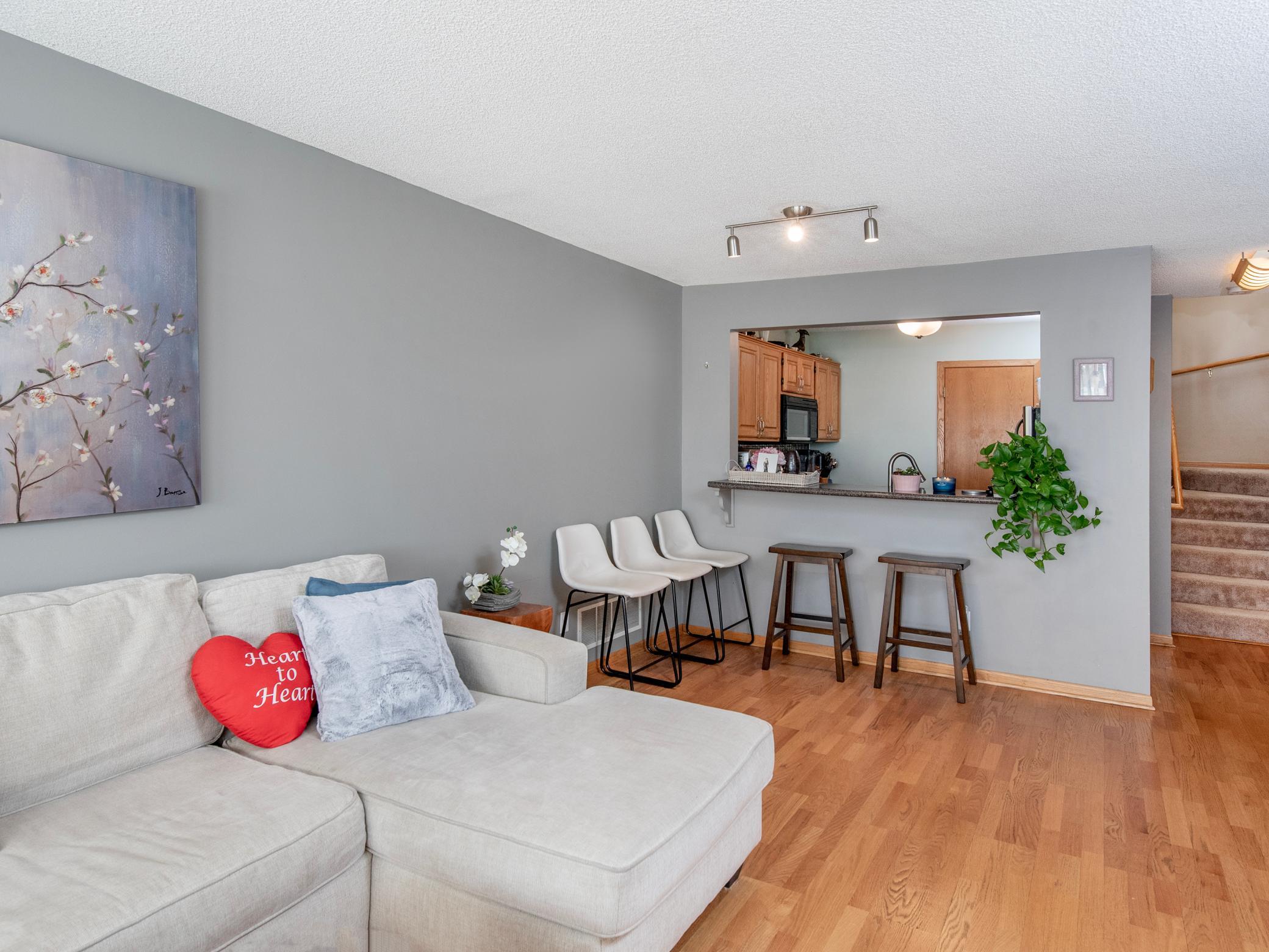 Dining space and kitchen breakfast bar.