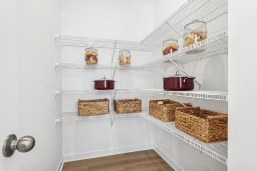 Spacious walk-in kitchen pantry. (Photo is of the actual home.)