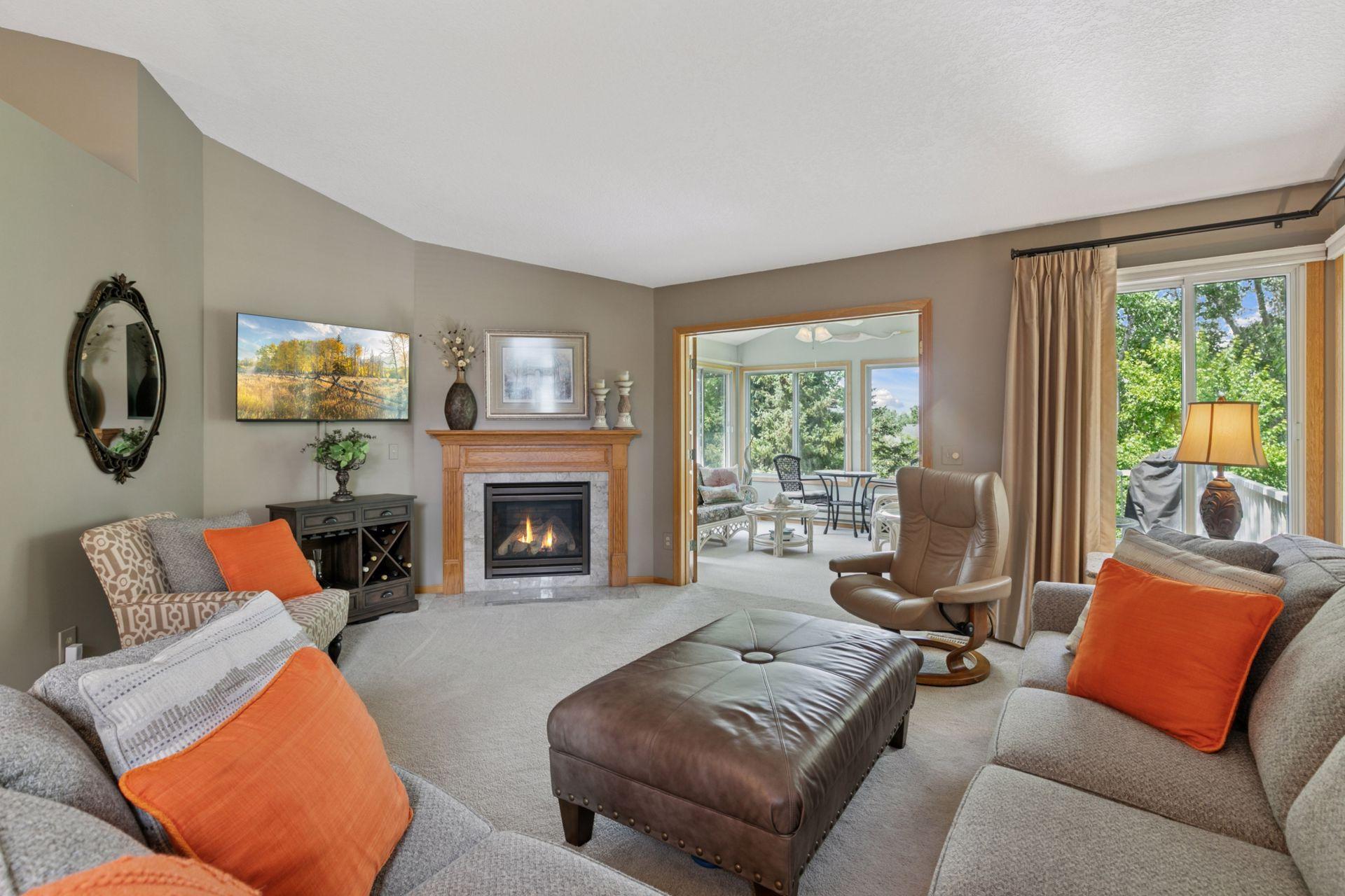 Seating for many around the fire, yet it feels intimate enough to enjoy conversation or while viewing the TV.