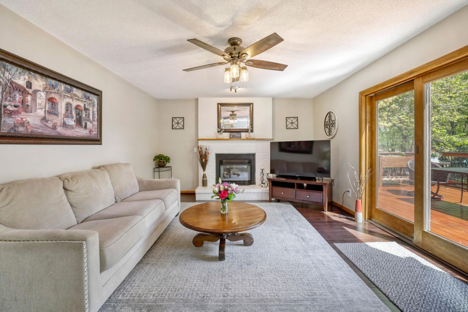 Gas fireplace with a brick surround