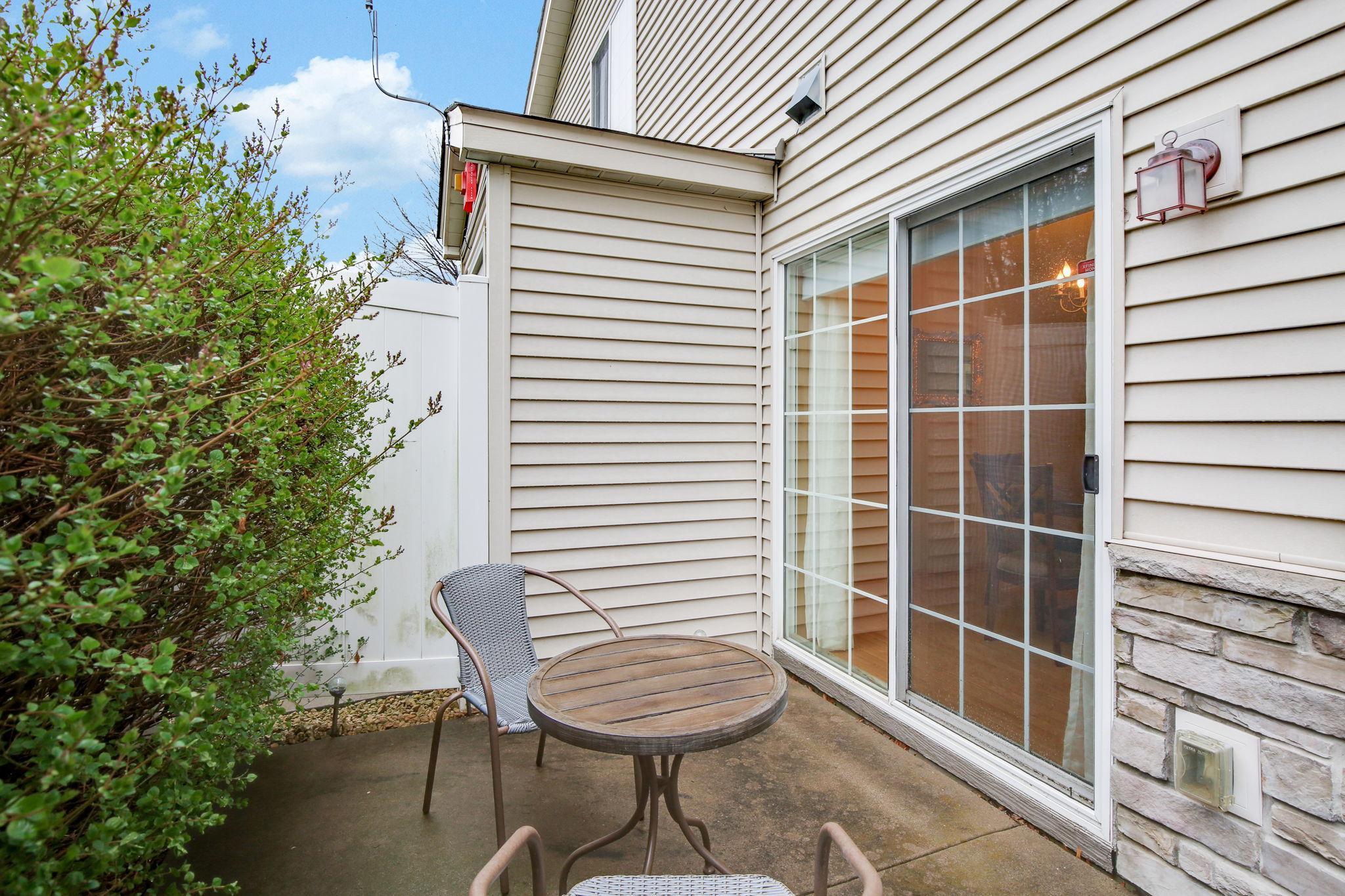 A private patio space offers a perfect spot to relax, dine, or enjoy the outdoors.