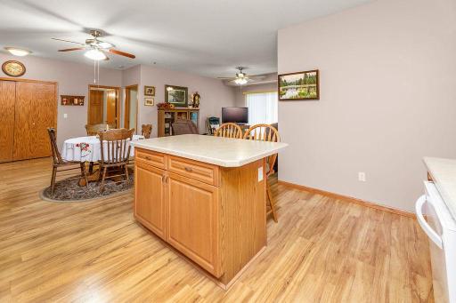 Breakfast bar island offers more storage & seating