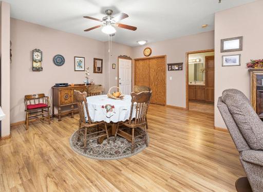 Open-concept entry to dining, kitchen & living areas