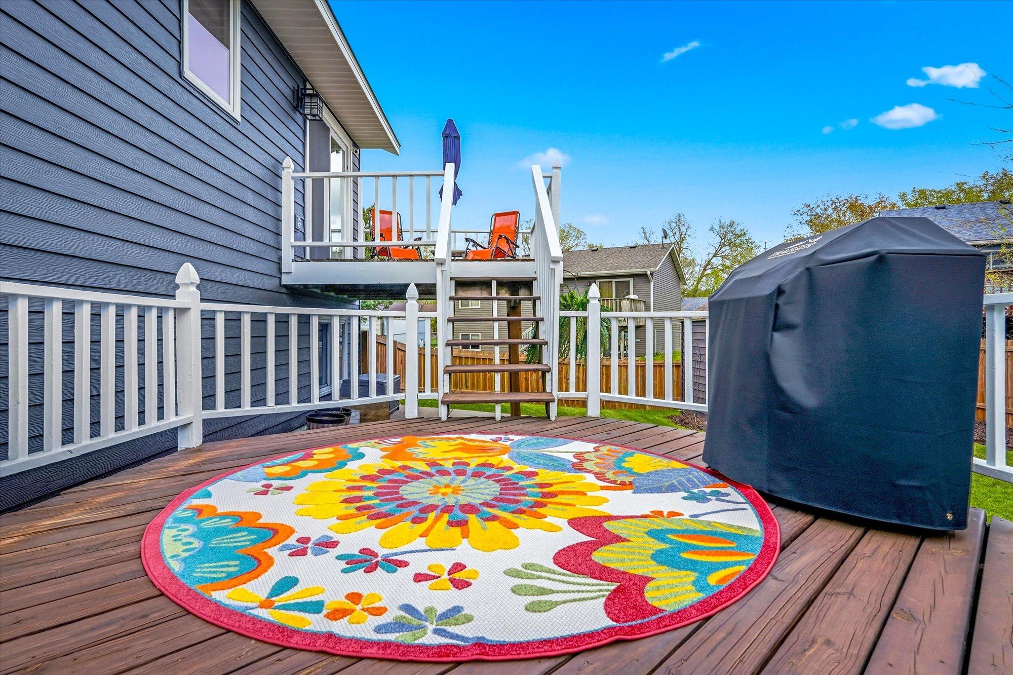 Multi-level deck design offers great spaces for outdoor dining, grilling, and relaxing with family and friends.
