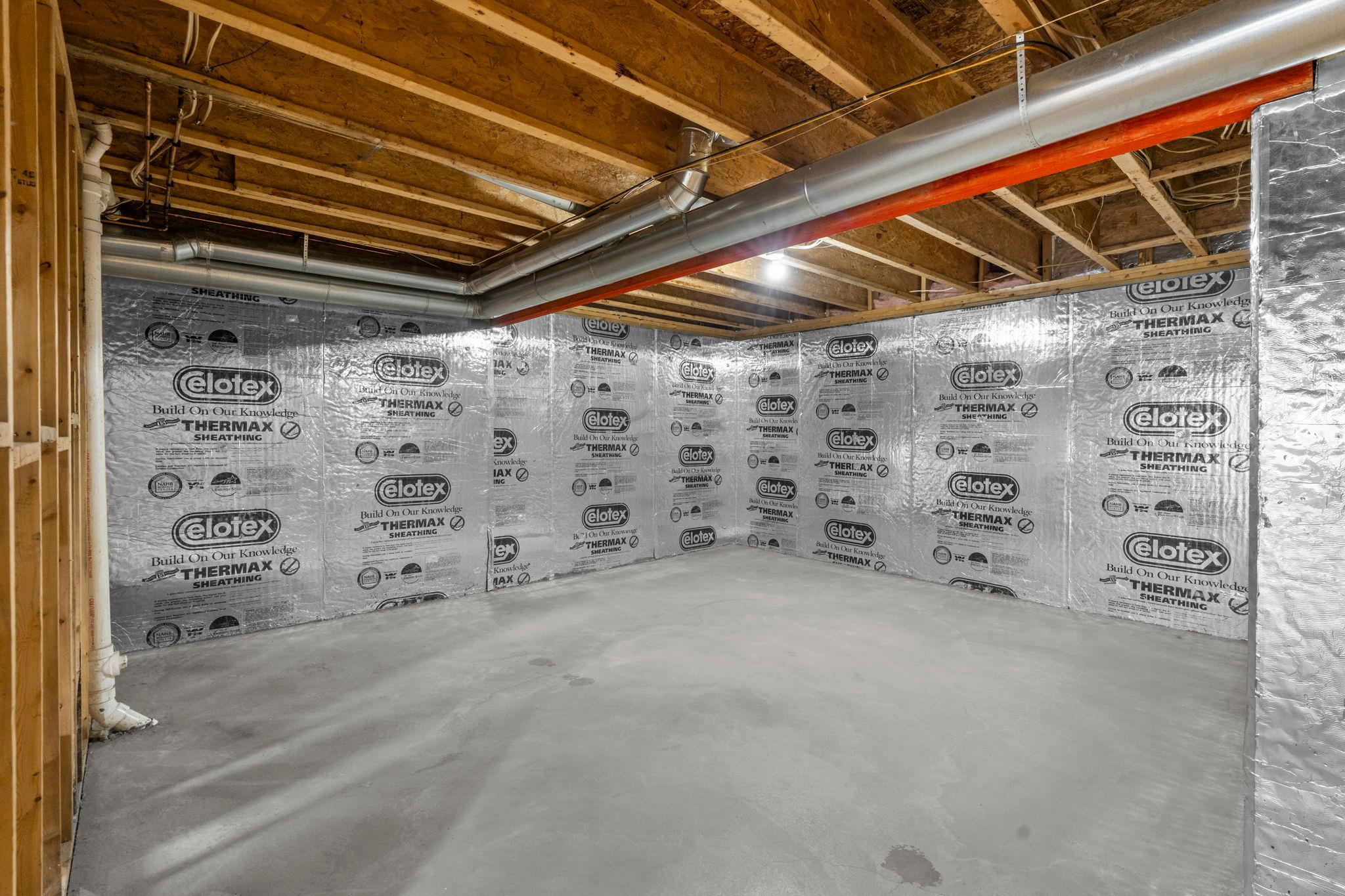 Unifinished basement also offers great storage options.
