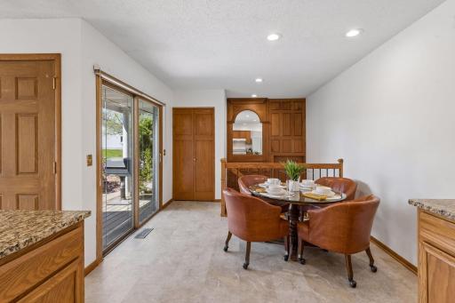Large glass patio door leads from the dining area to a private front porch and patio â a great space for grilling and relaxing.
