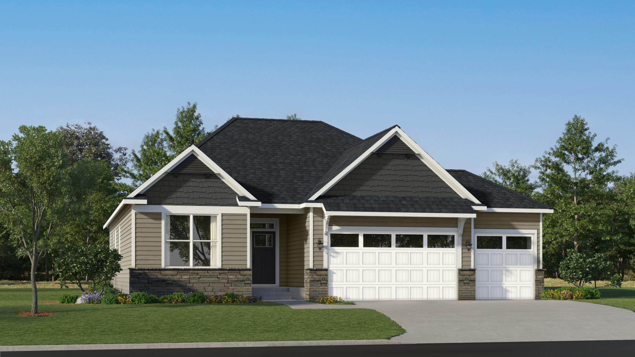 (Exterior rendering, actual home's finishes will vary.)