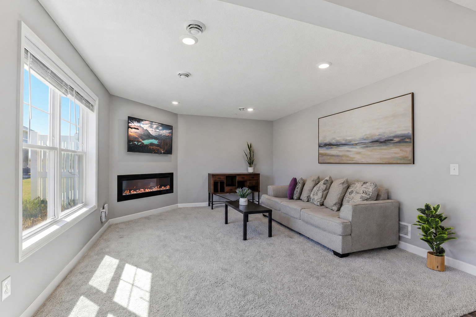 Living room with electric fireplace (digital wall art)