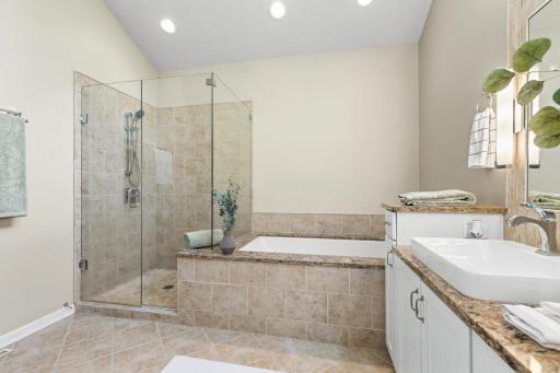 Relaxing soaking tub and walk-in shower