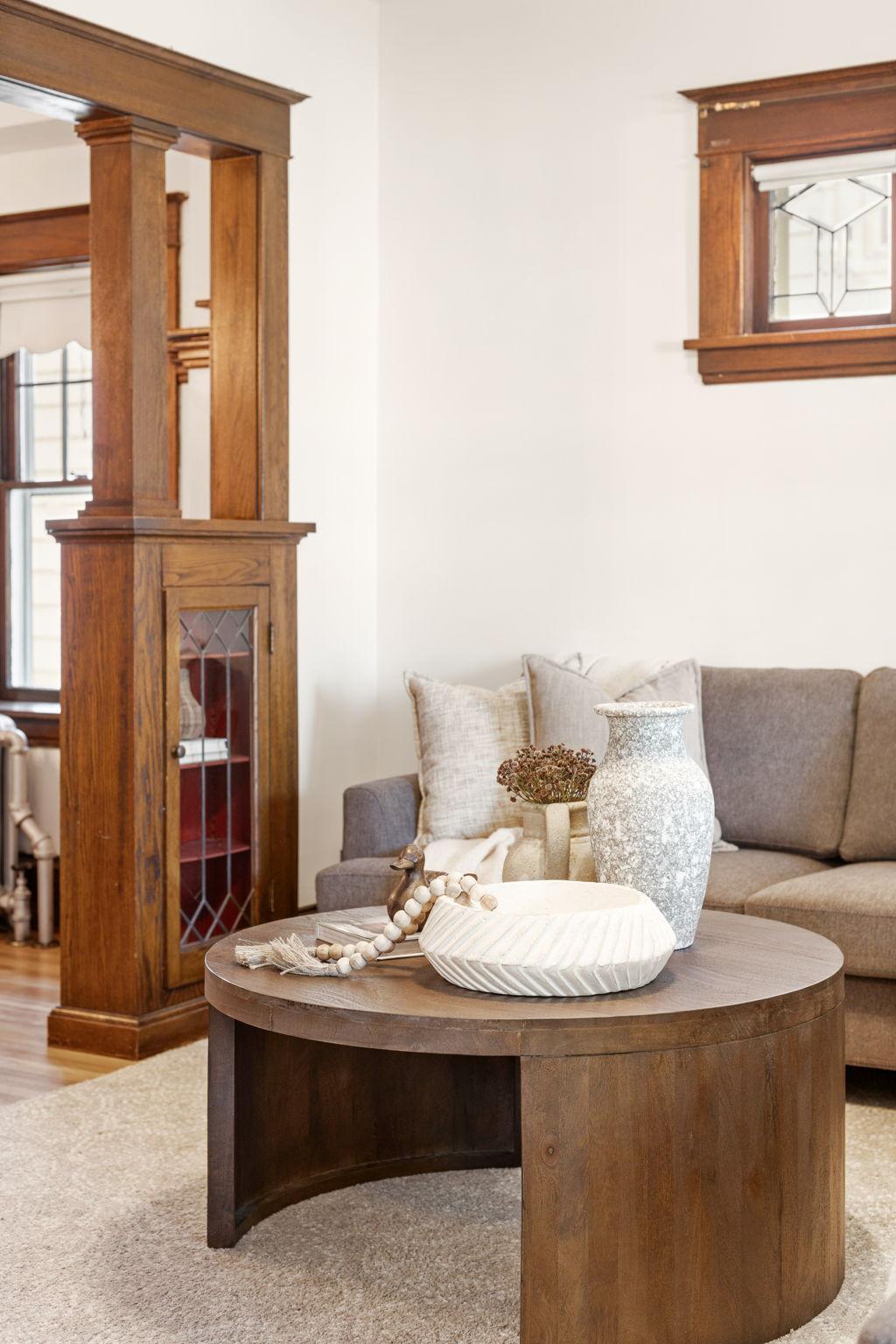 Beautiful built-ins with leaded glass add so much character.