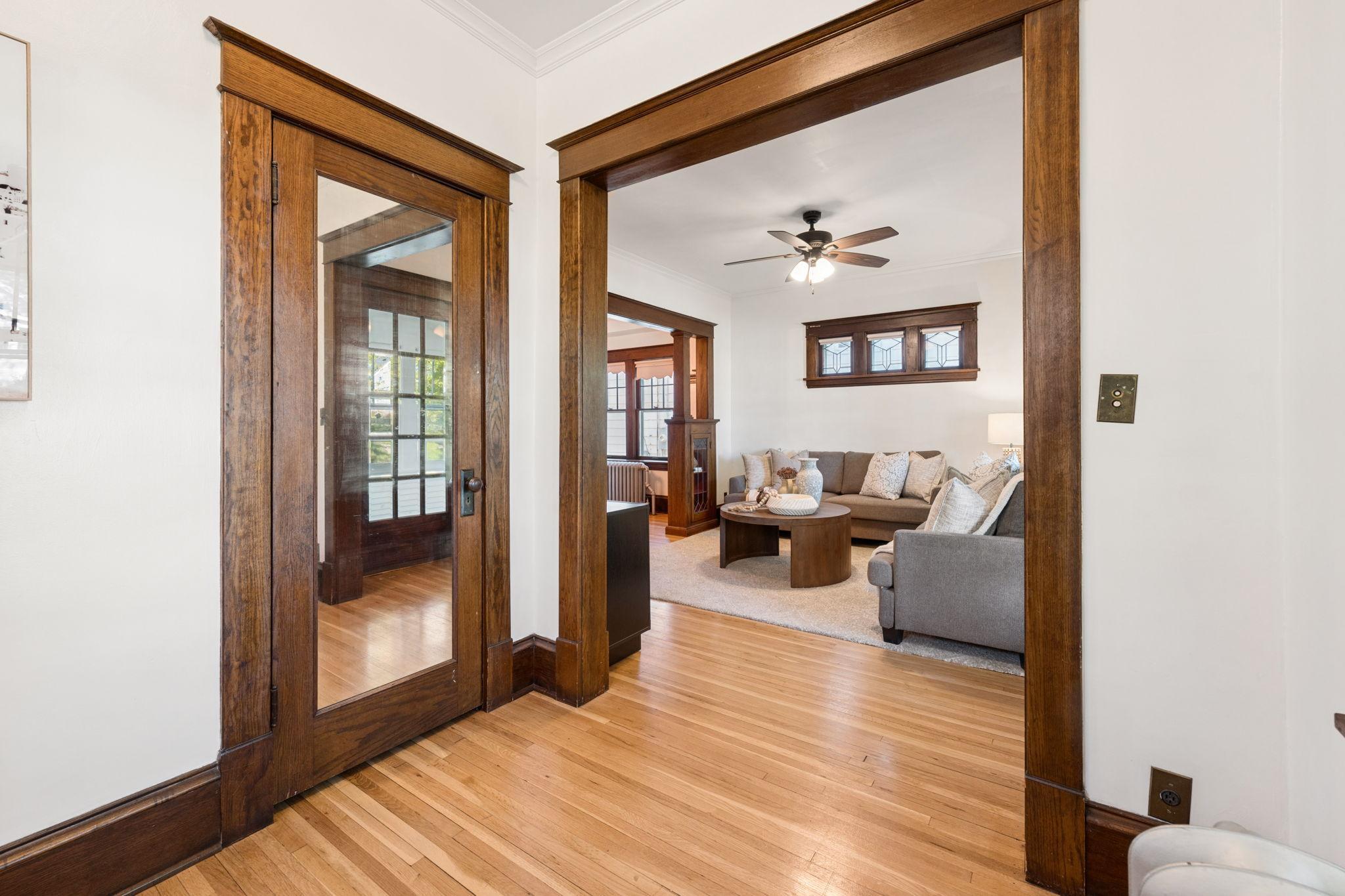 Stunning original woodwork and refinished hardwood floors throughout the home.