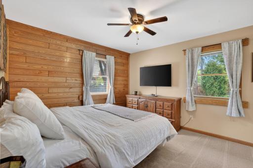 Spacious primary bedroom with large closets