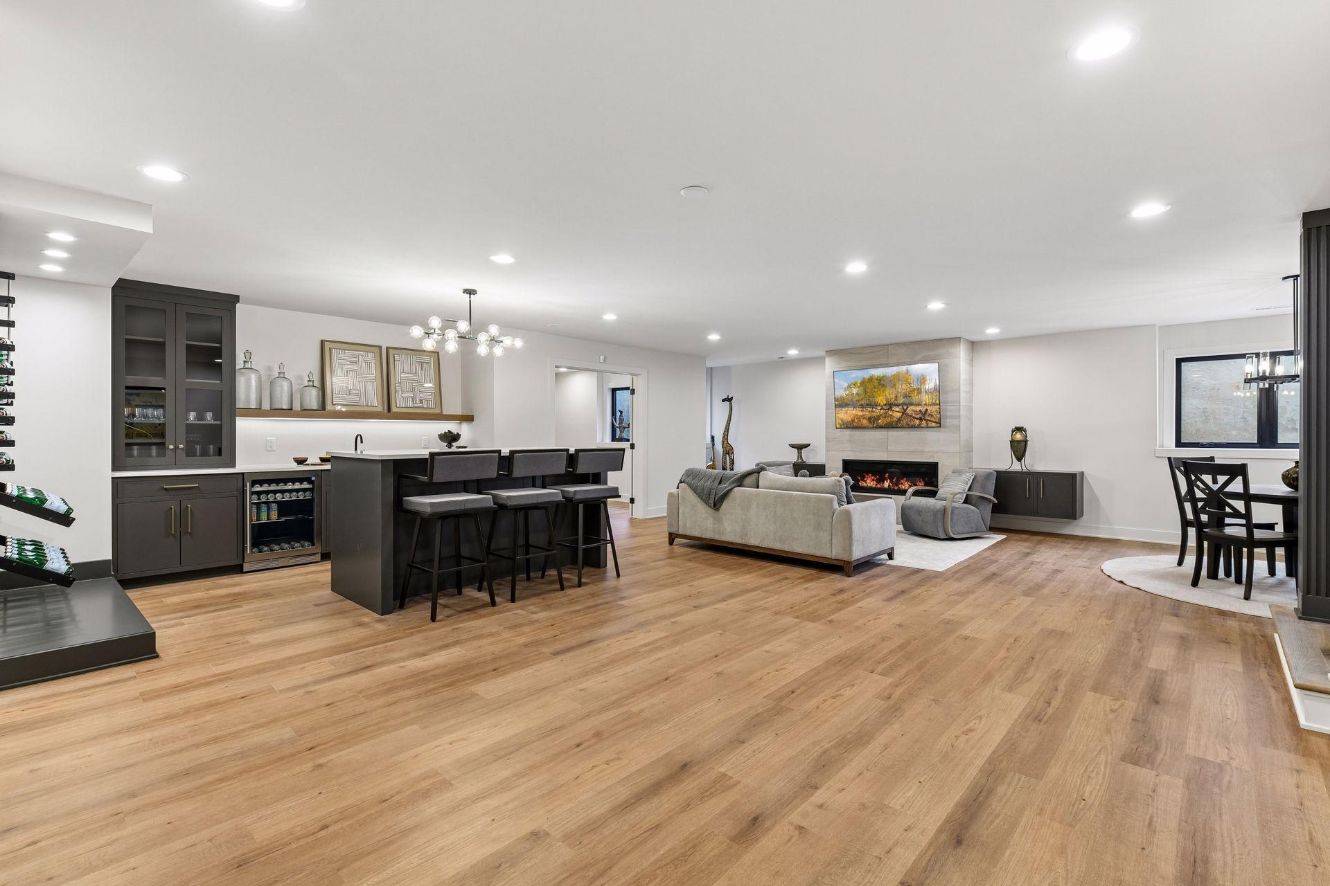 Finished lower level with hydronic heated floors, offering superior comfort, efficiency and indoor air quality.