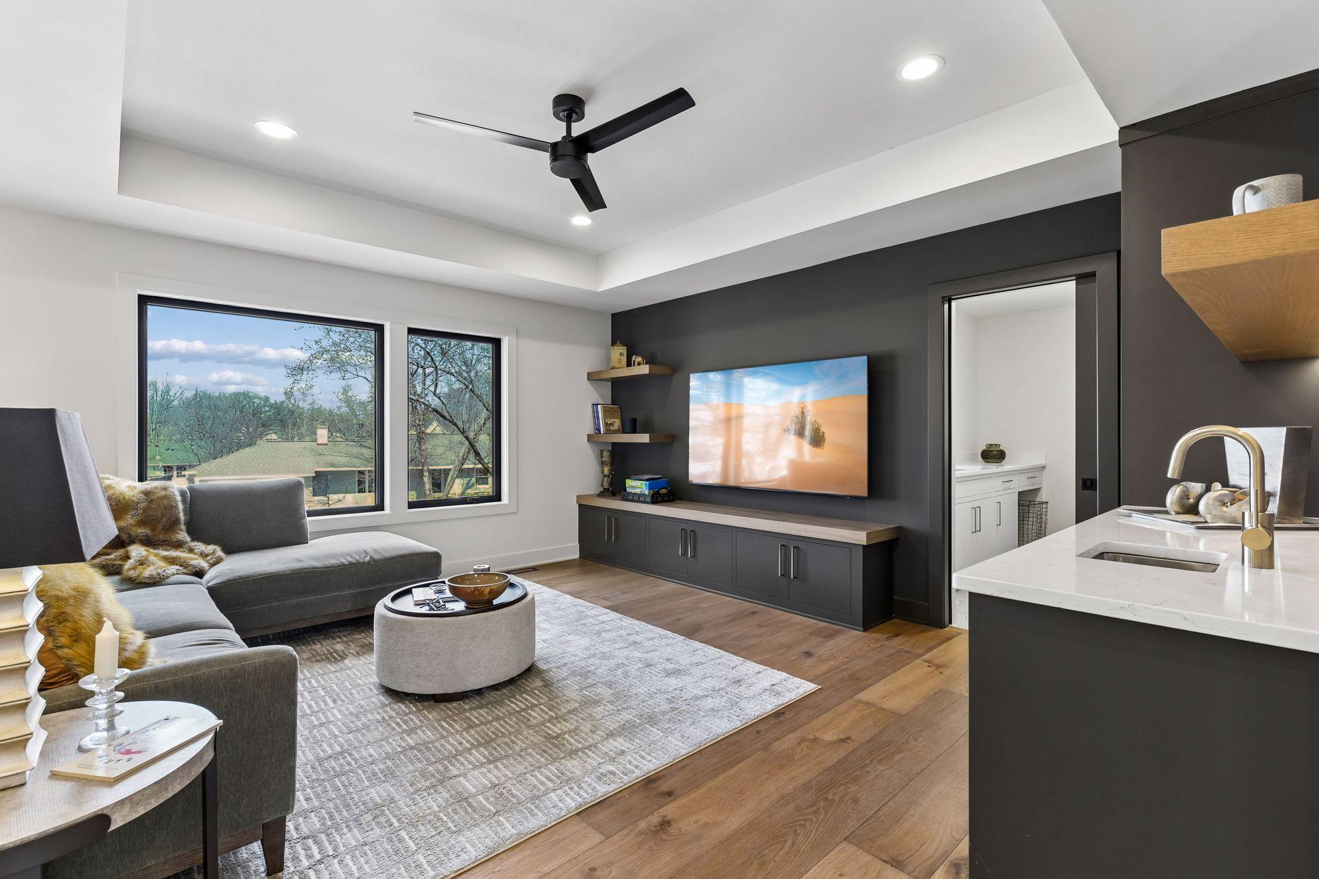 Versatile upper level open family lounge area designed for everyday living, relaxation & entertainment.