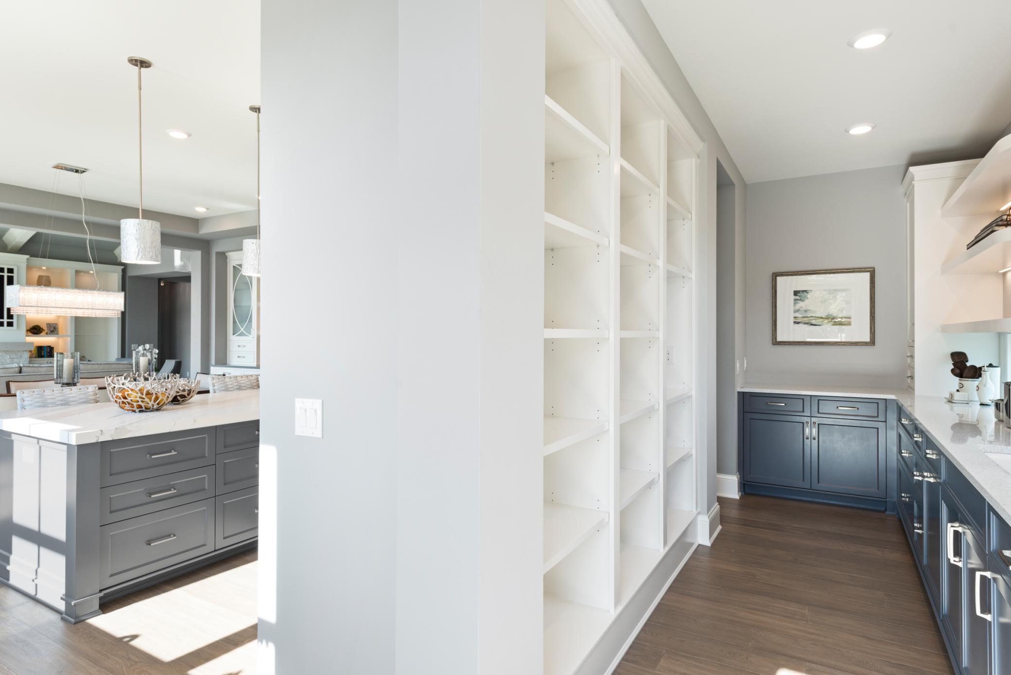 Open shelving in the walk-in pantry