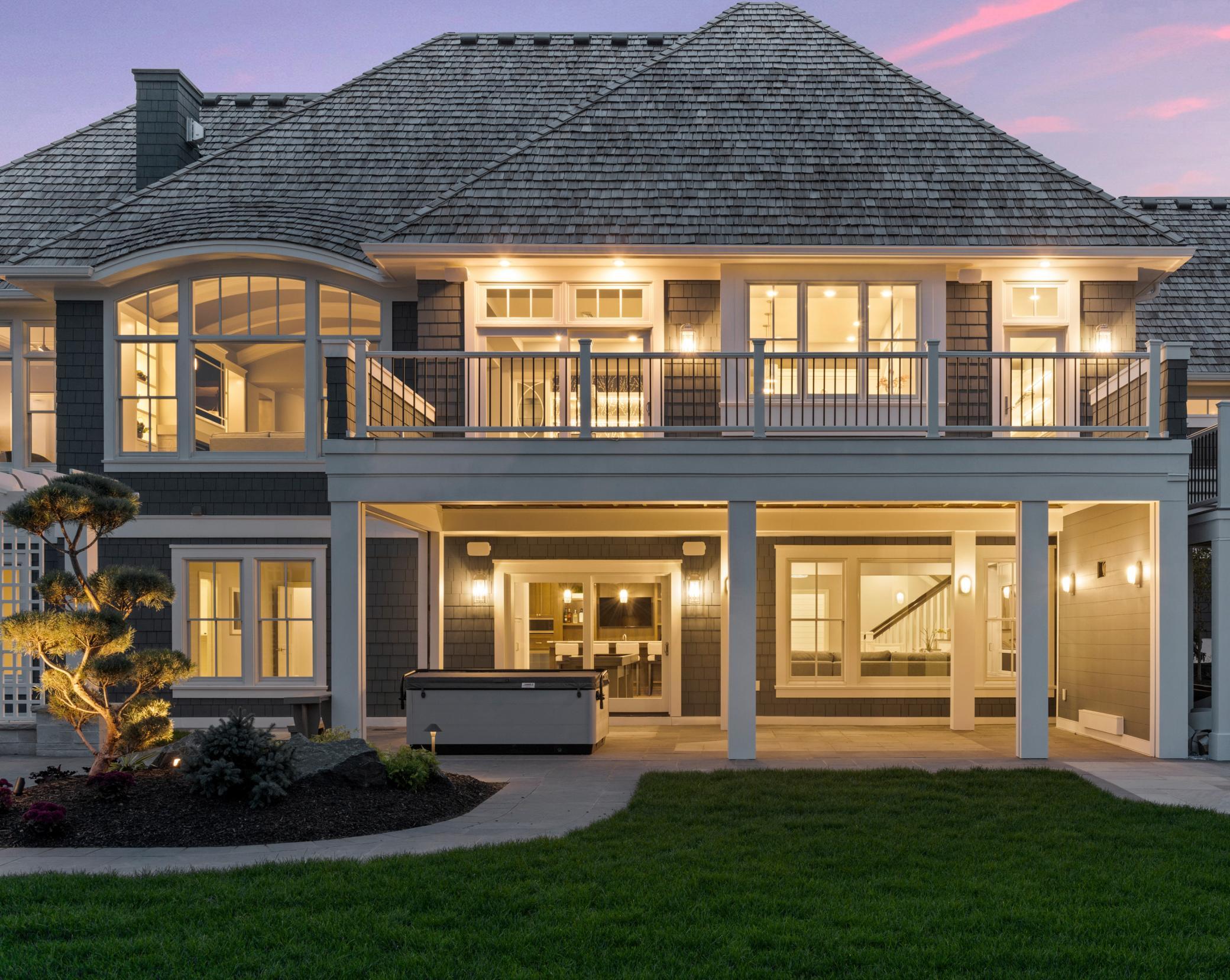 Twilight view from the back of the house