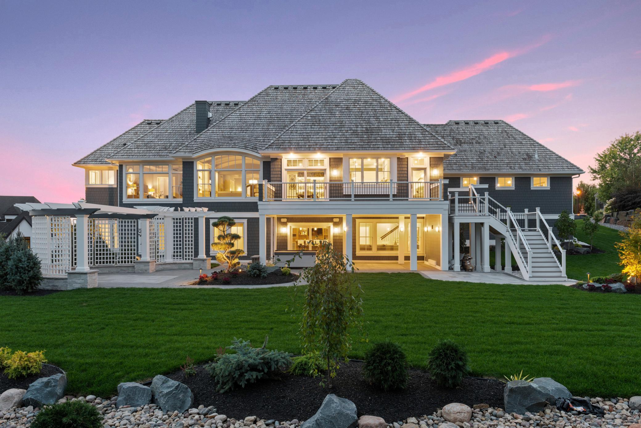 Twilight view from the back of the house