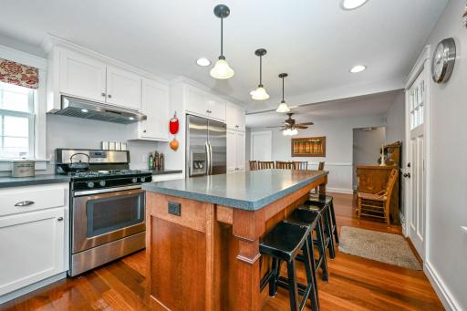 Spacious cooks kitchen includes additional seating at the large island