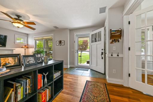 Entrance shows the rich Brazilian Teak floors