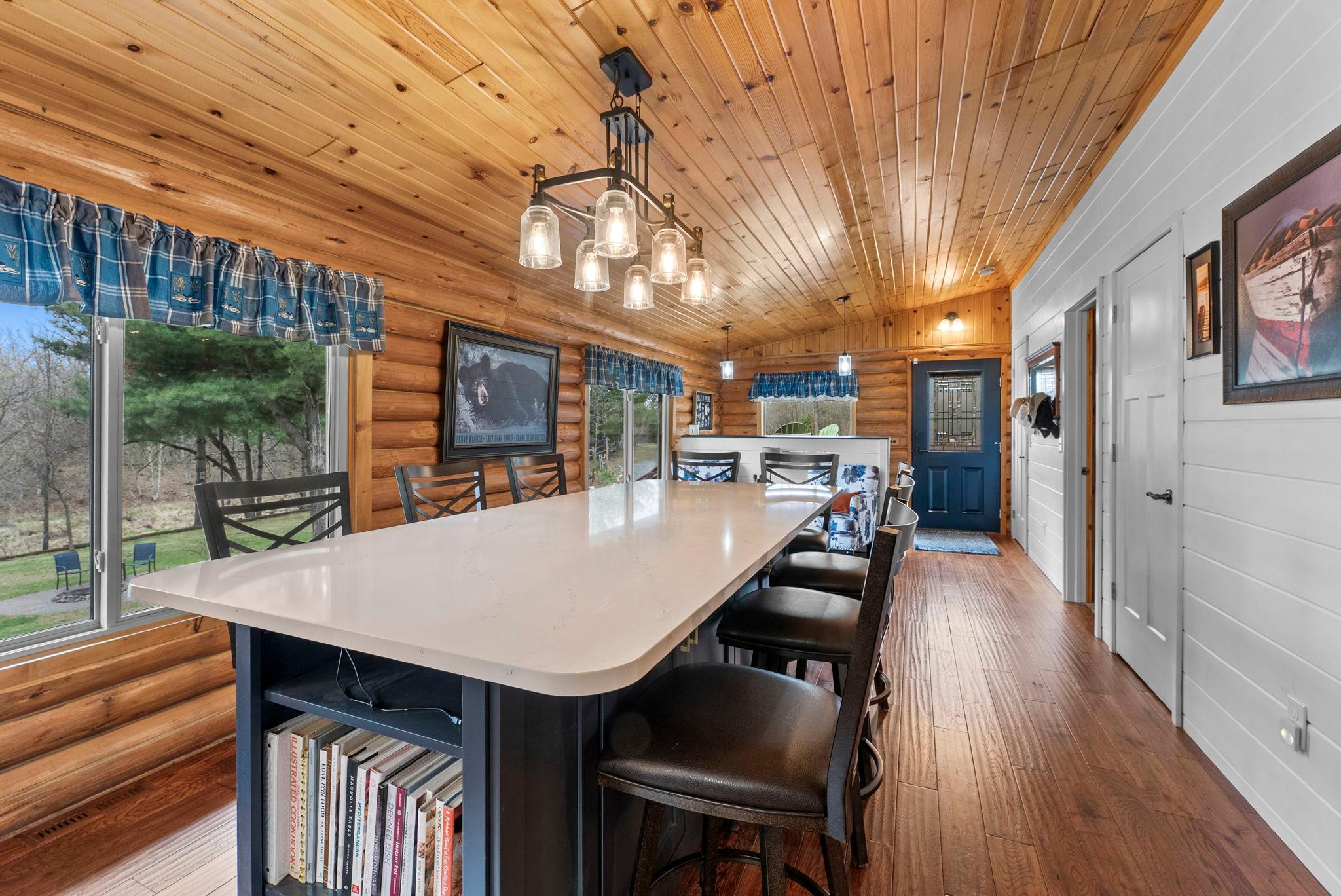 Built in high top dining table with storage