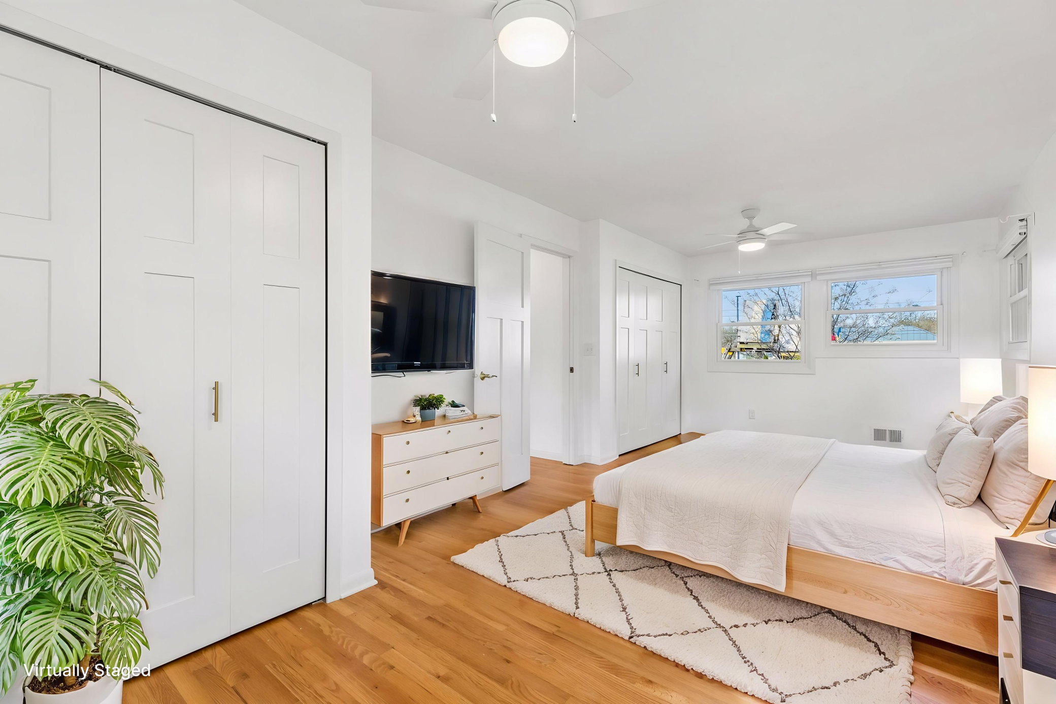 Virtually staged primary bedroom.