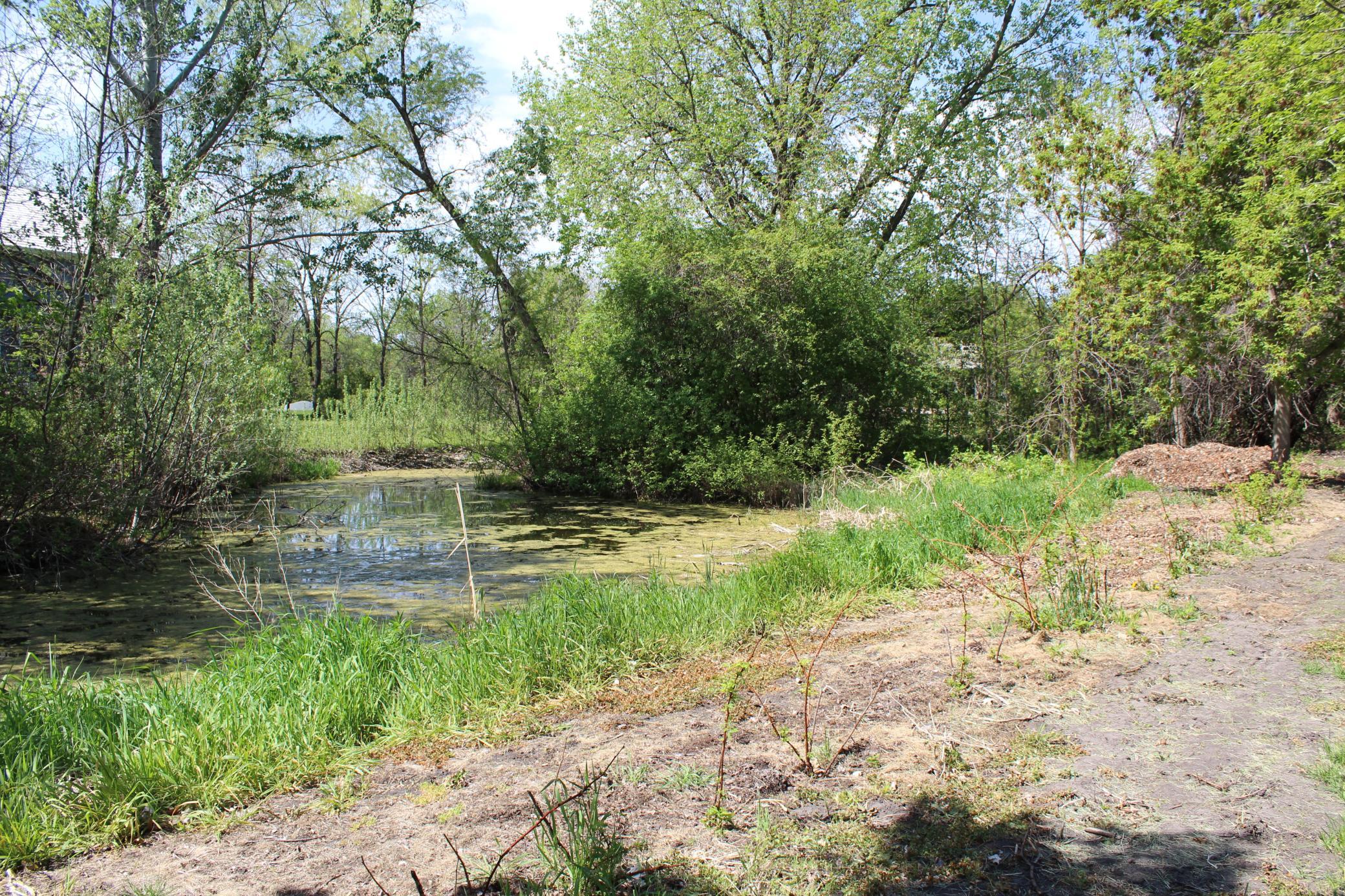 The quiet creek lines the back of the property.