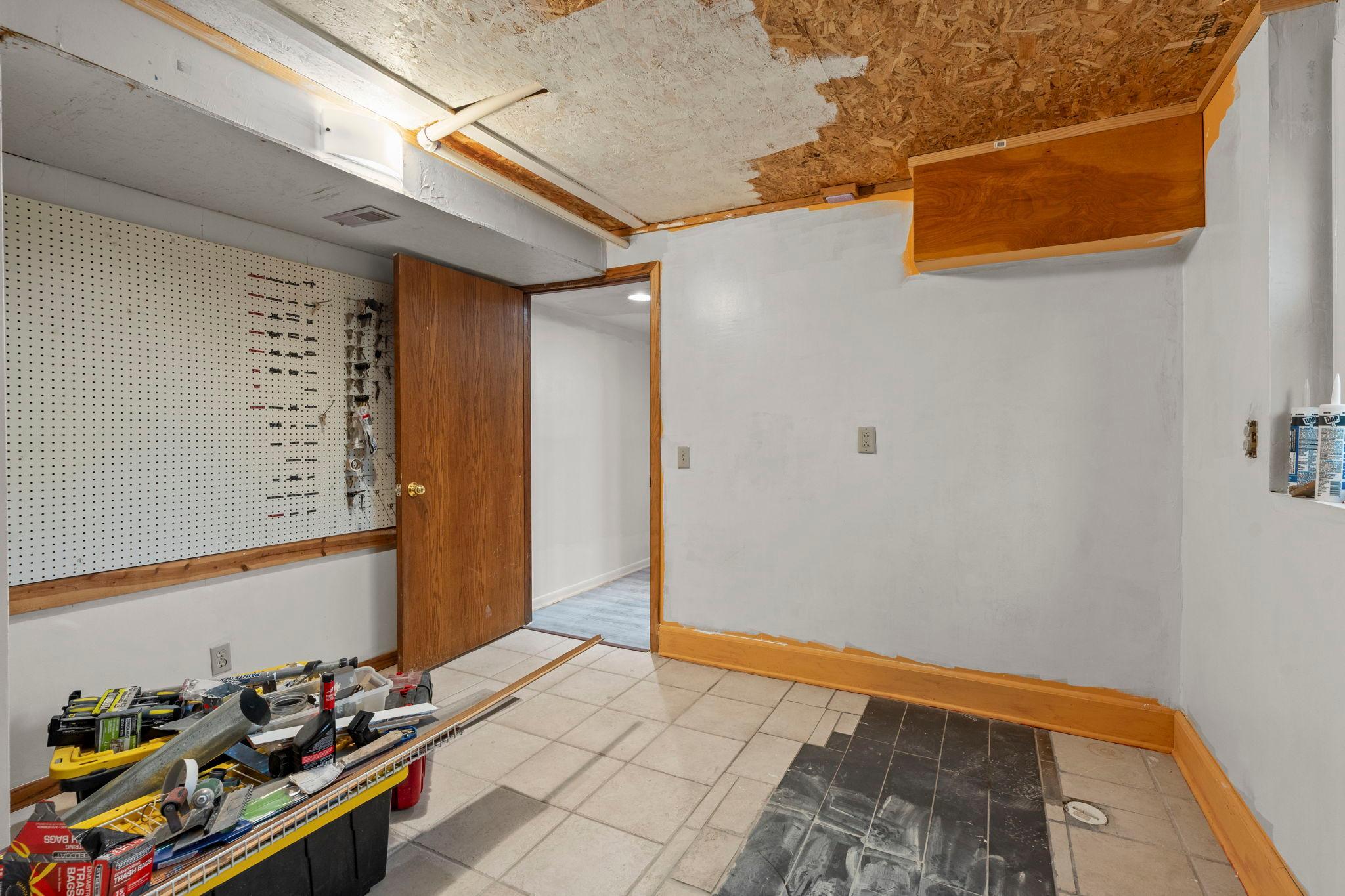 Workshop in basement.