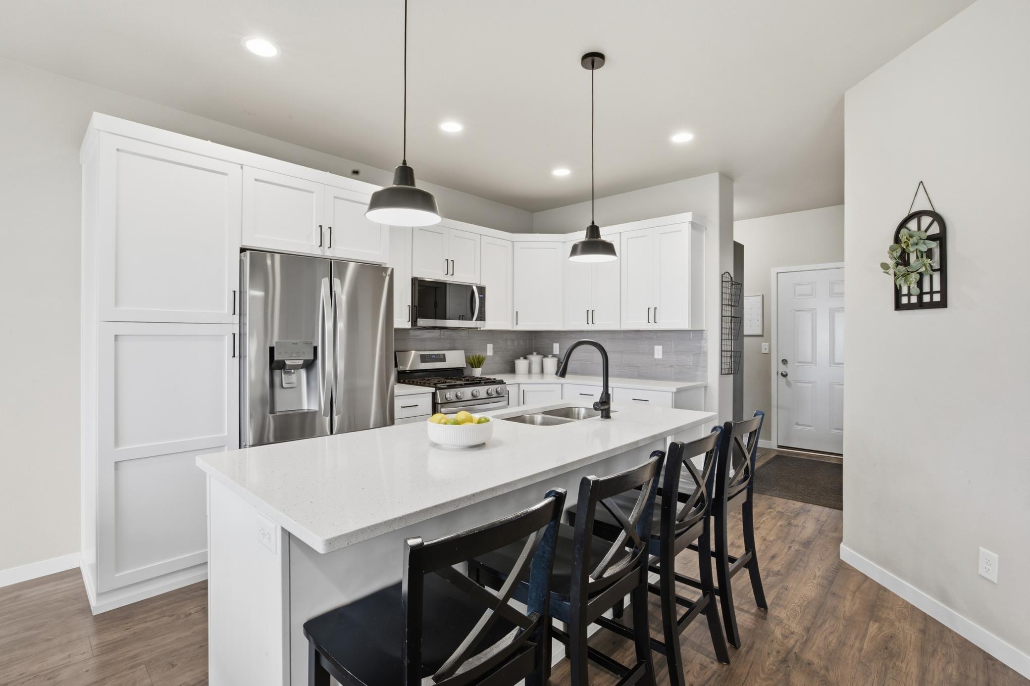 Kitchen Island with oversized Quartz countertop!
