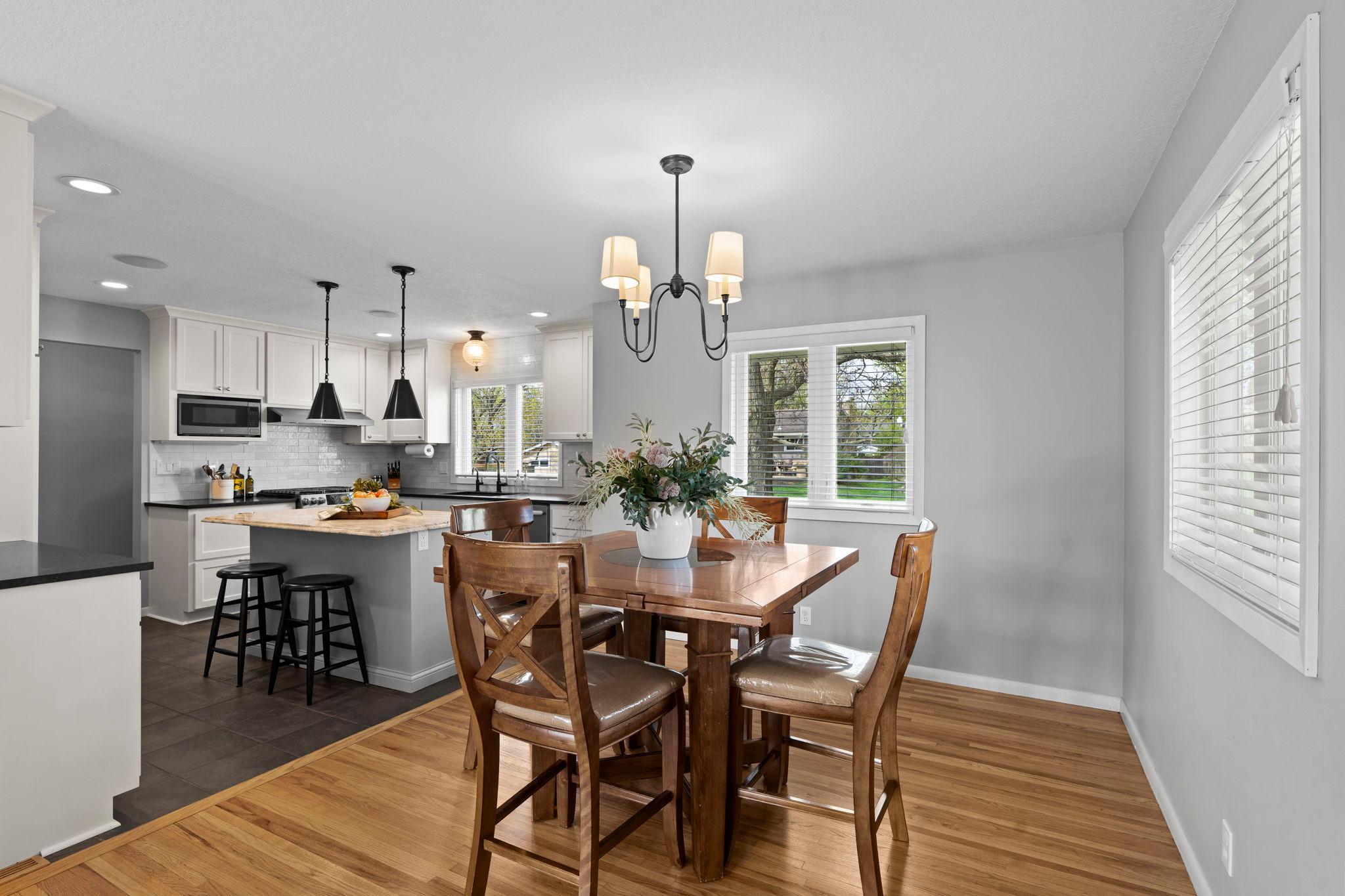 Sun filled spaces and seamlessly, open floor plan.