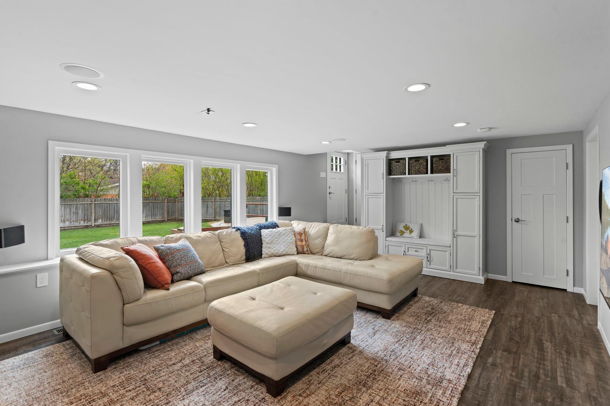 Large windows and built-ins shelving offers great space for the extras.
