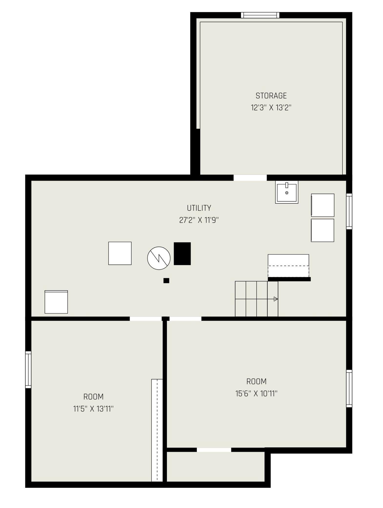 Unfinished Sqft | Full basement floor plan — drain tiled, sump pump, full egress window, 961 sq ft ready to finish