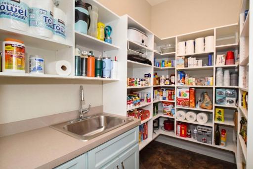 Huge butlers pantry with sink and a lot of storage
