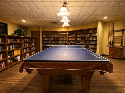 Borrow books from the community library, interchangeable ping-pong/pool table
