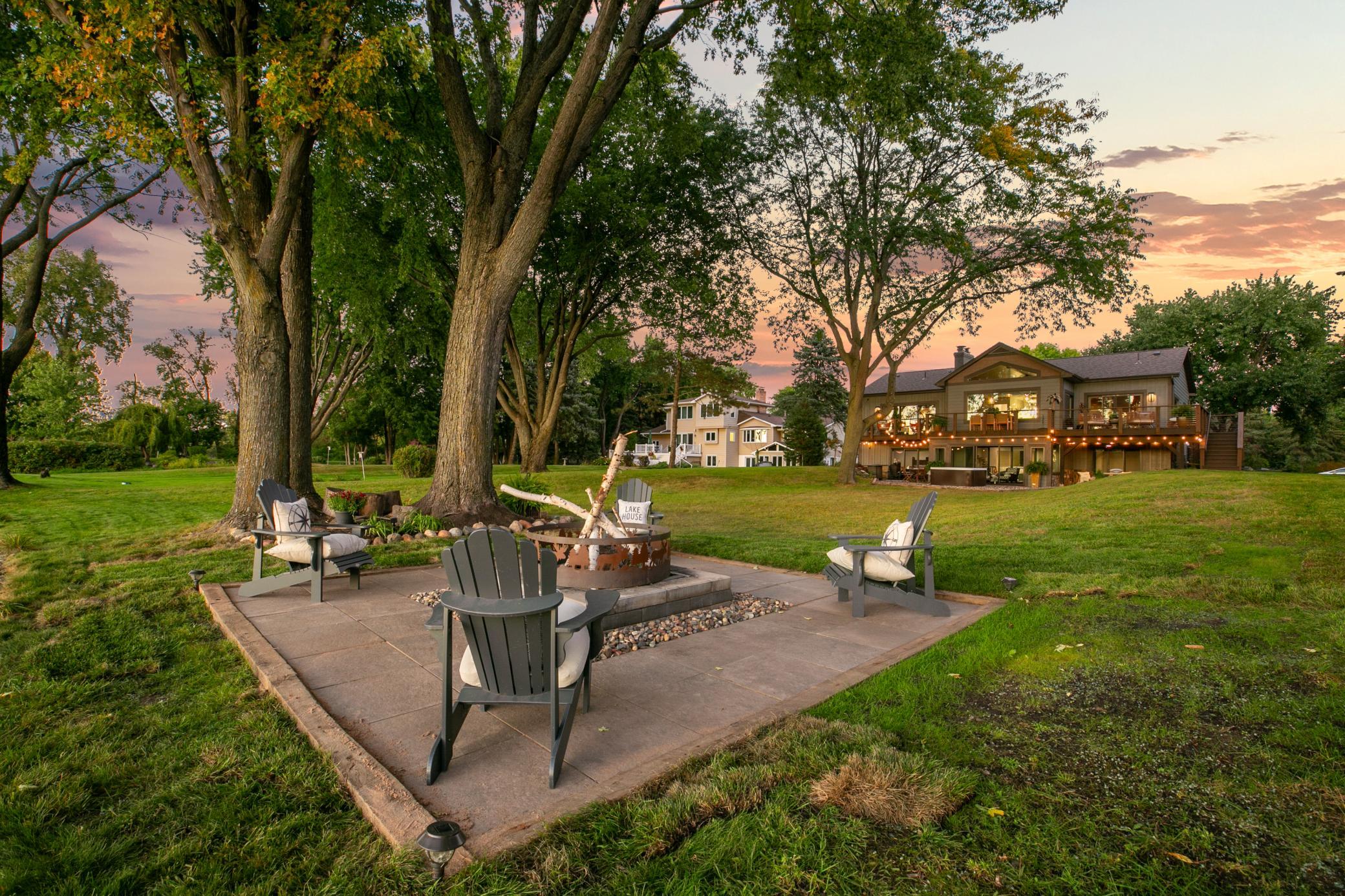 Lakeside patio and firepit.
