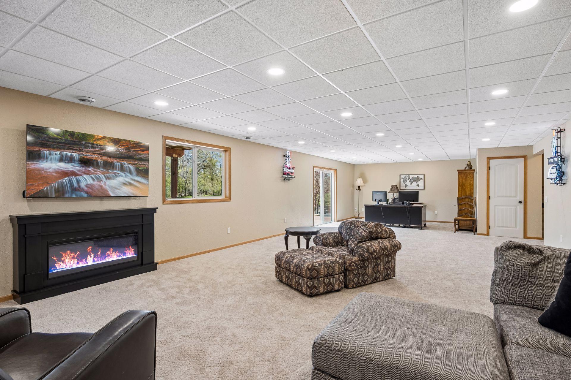 Walkout lower-level family room - Very warm and dry with special DRICORE subfloor panels installed that provide 2X the insulating strength.