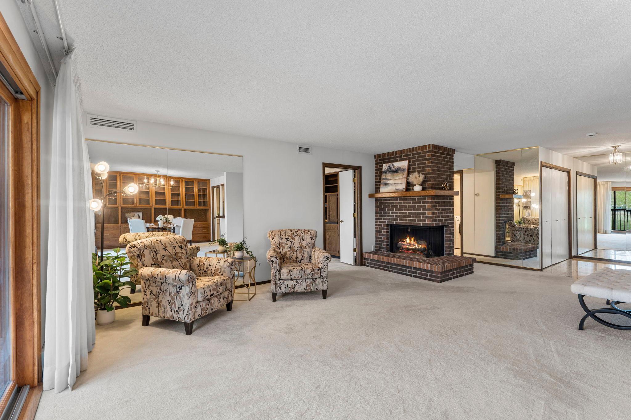 Living room and fireplace