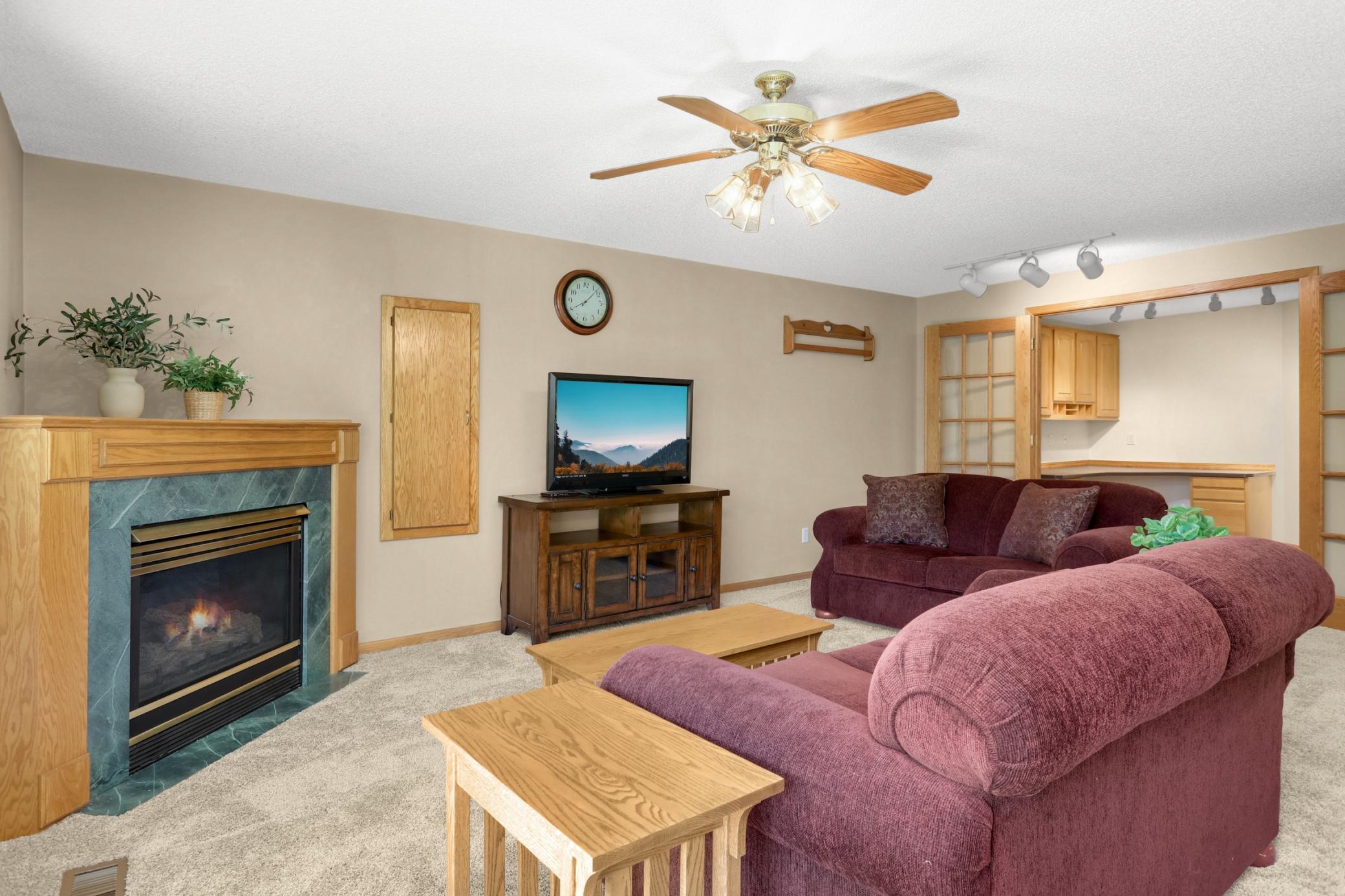 The French doors lead to a lovely work-from-home space that also could be perfect for crafting or other hobbies.