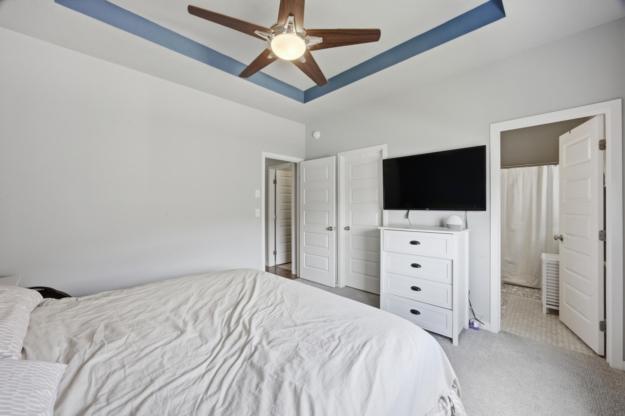 Primary bedroom with walk-in closet and private bathroom