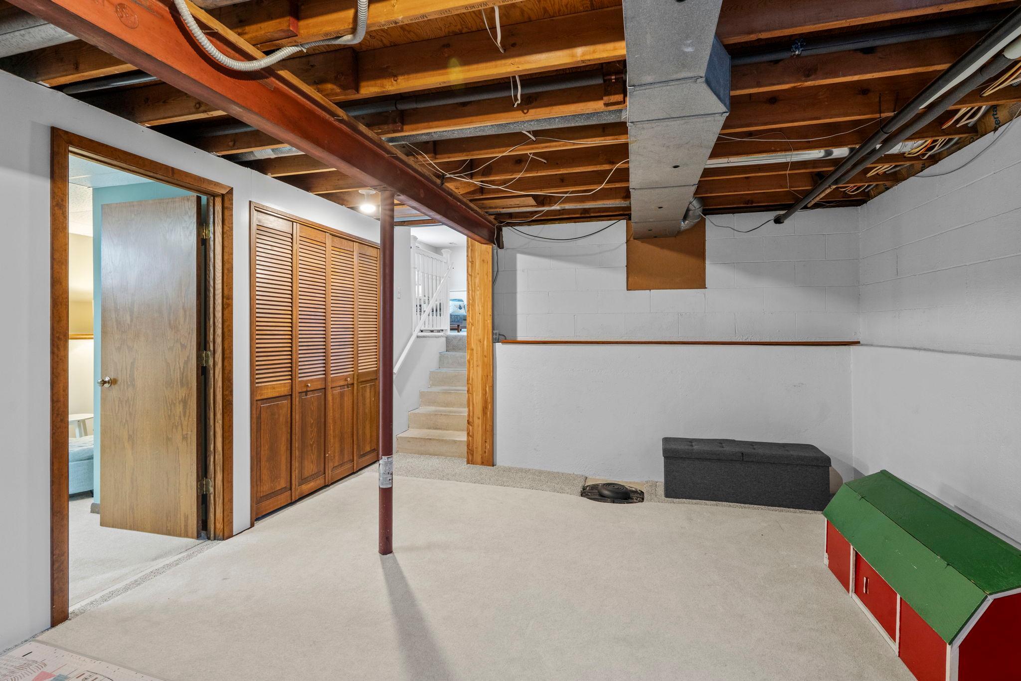 Storage easy with unfinished basement space! Or set this space up for a perfect Exercise Room! Options are endless!