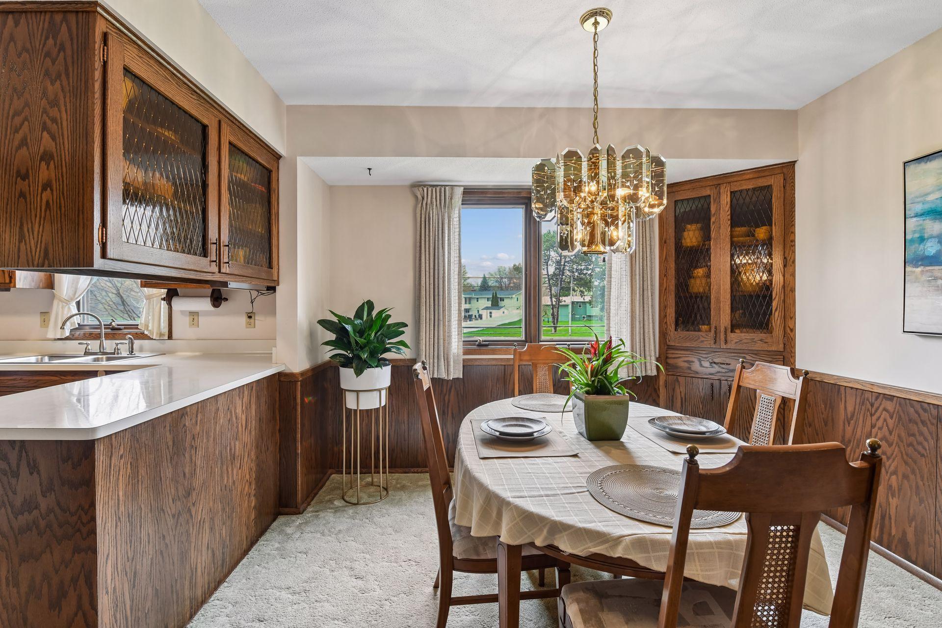 Kitchen open to informal dining area.