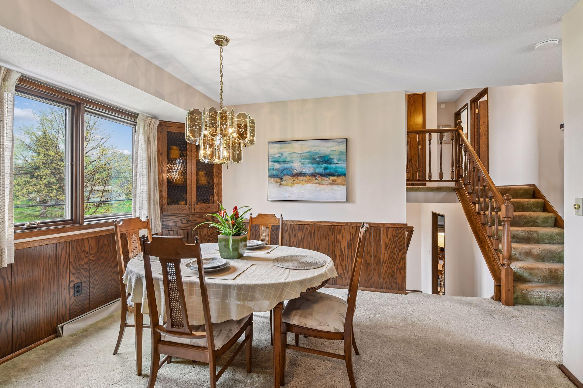 Dining leads to both upper and lower levels.