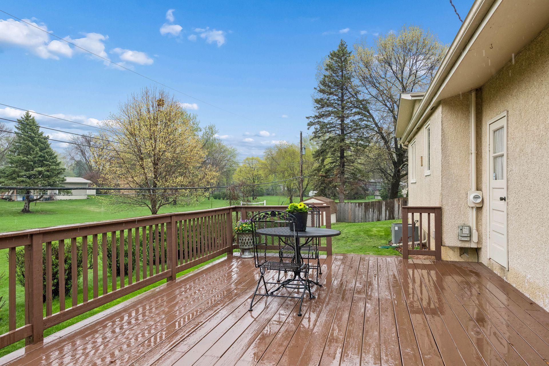Decking leads into back door to garage.